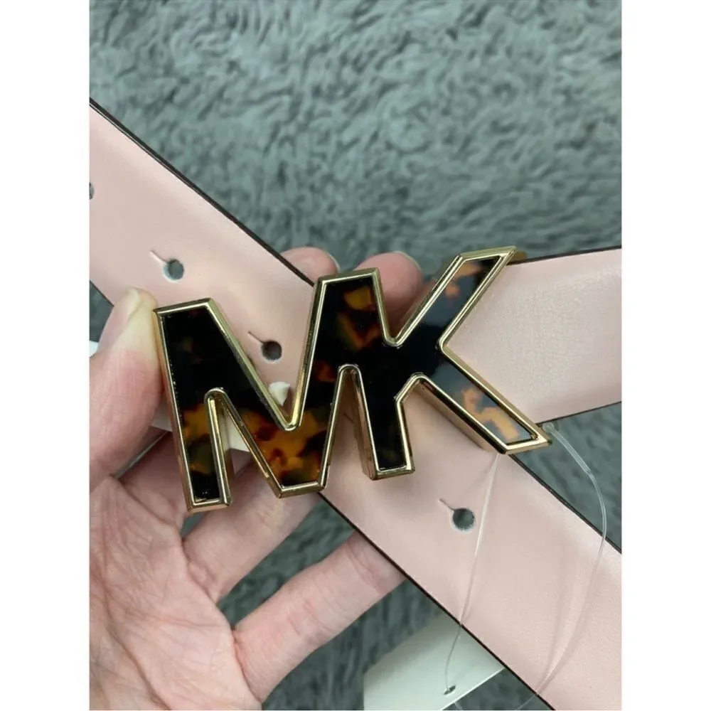 Michael Michael Kors blush pink leather belt with tortoise shell MK buckle
